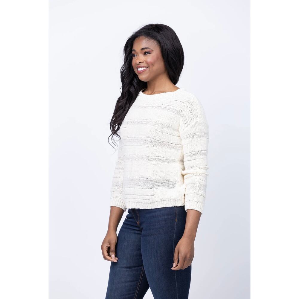 Elliott Lauren Open Knit Striped Ivory Sweater - Picture 2 of 6